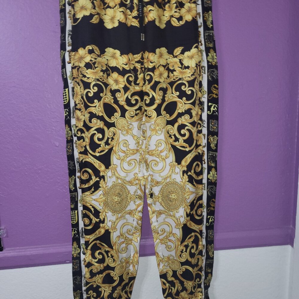 Gianni Versace Men's Black and Gold Large (Size 10) Silk Pajama Bottoms